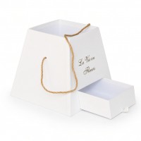 Cutie flori trapezoidală alb La Vie en Fleurs cu toartă sfoară pentru aranjamente florale
